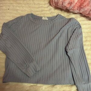 Pink Rose Ribbed Long Sleeve Sweatshirt - Light Blue